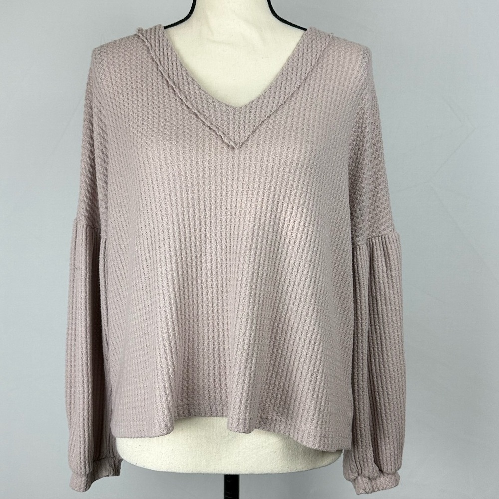 ALTAR’D STATE dusty rose long sleeve V-neck waffle knit shirt - size small